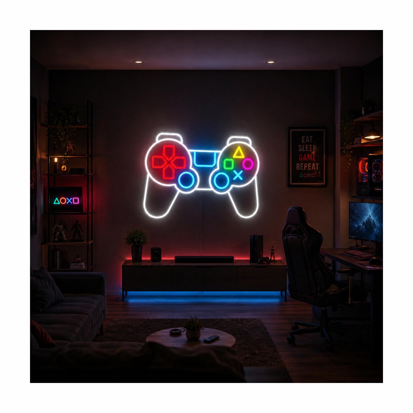 Gaming Controller Neon Sign, Custom LED Wall Decor for Gamer Room, PlayStation Inspired Neon Light, RGB Game Room Decor, Gift for Gamers