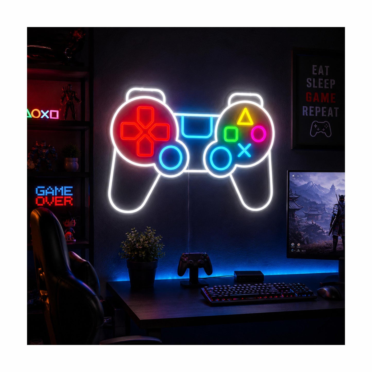 Gaming Controller Neon Sign, Custom LED Wall Decor for Gamer Room, PlayStation Inspired Neon Light, RGB Game Room Decor, Gift for Gamers