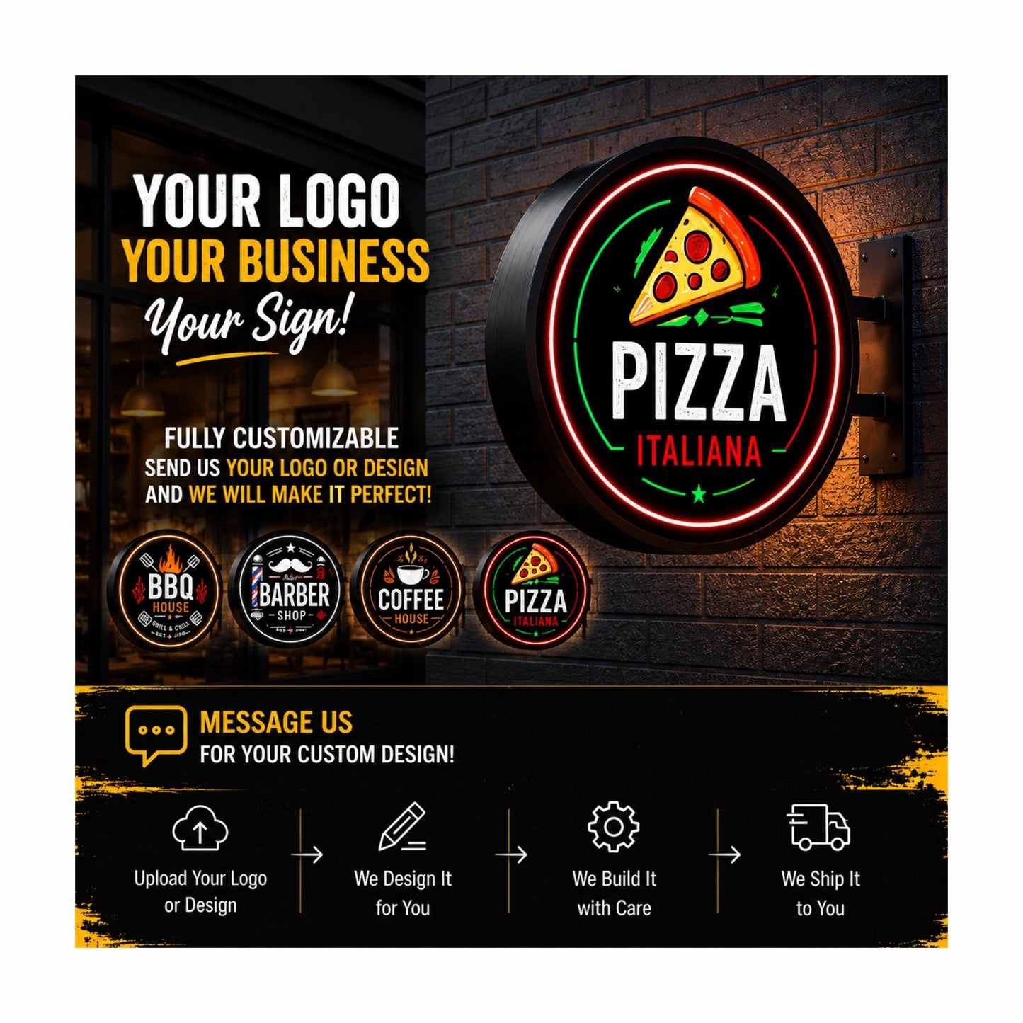 Custom Rotating Round Lightbox Sign – Personalized Shawarma Logo Sign – Your Own Design & Business Logo