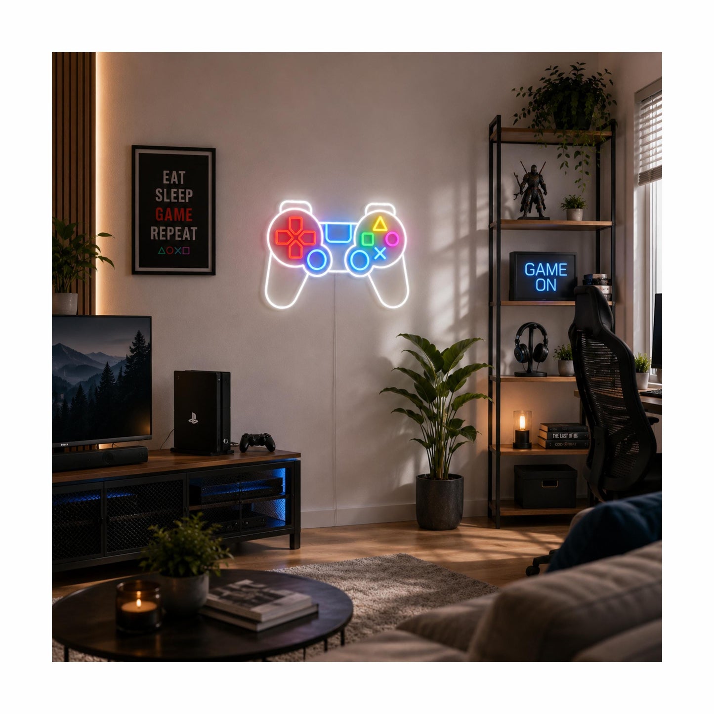 Gaming Controller Neon Sign, Custom LED Wall Decor for Gamer Room, PlayStation Inspired Neon Light, RGB Game Room Decor, Gift for Gamers