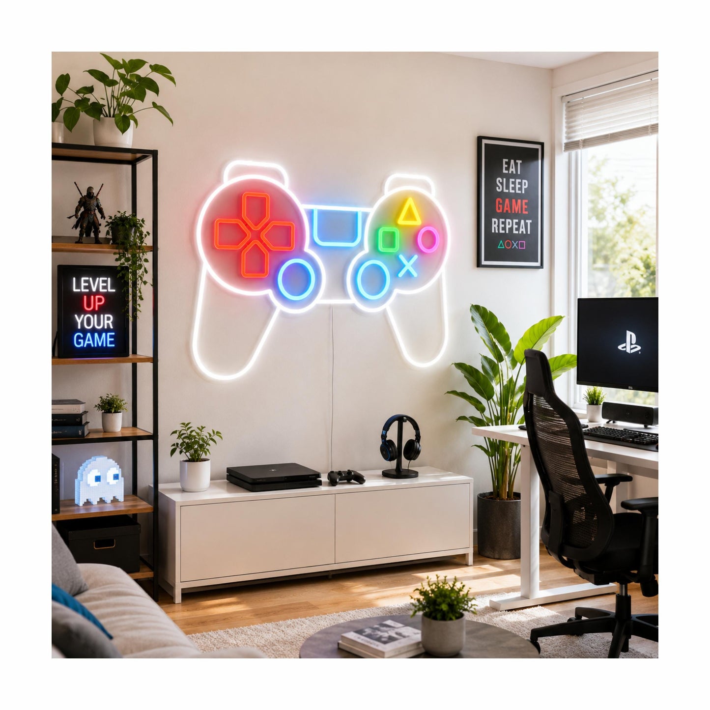 Gaming Controller Neon Sign, Custom LED Wall Decor for Gamer Room, PlayStation Inspired Neon Light, RGB Game Room Decor, Gift for Gamers