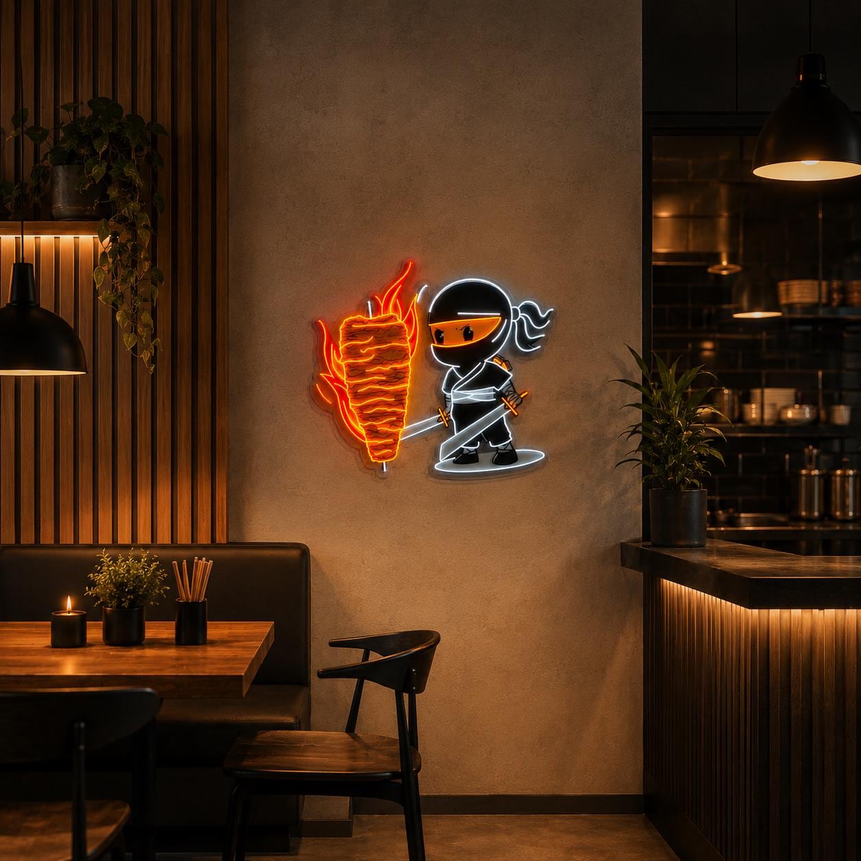 Custom Neon Ninja Doner Sign, Kebab Shop LED Wall Art, Shawarma Restaurant Neon Light, Fast Food Decor, Handmade Business Sign