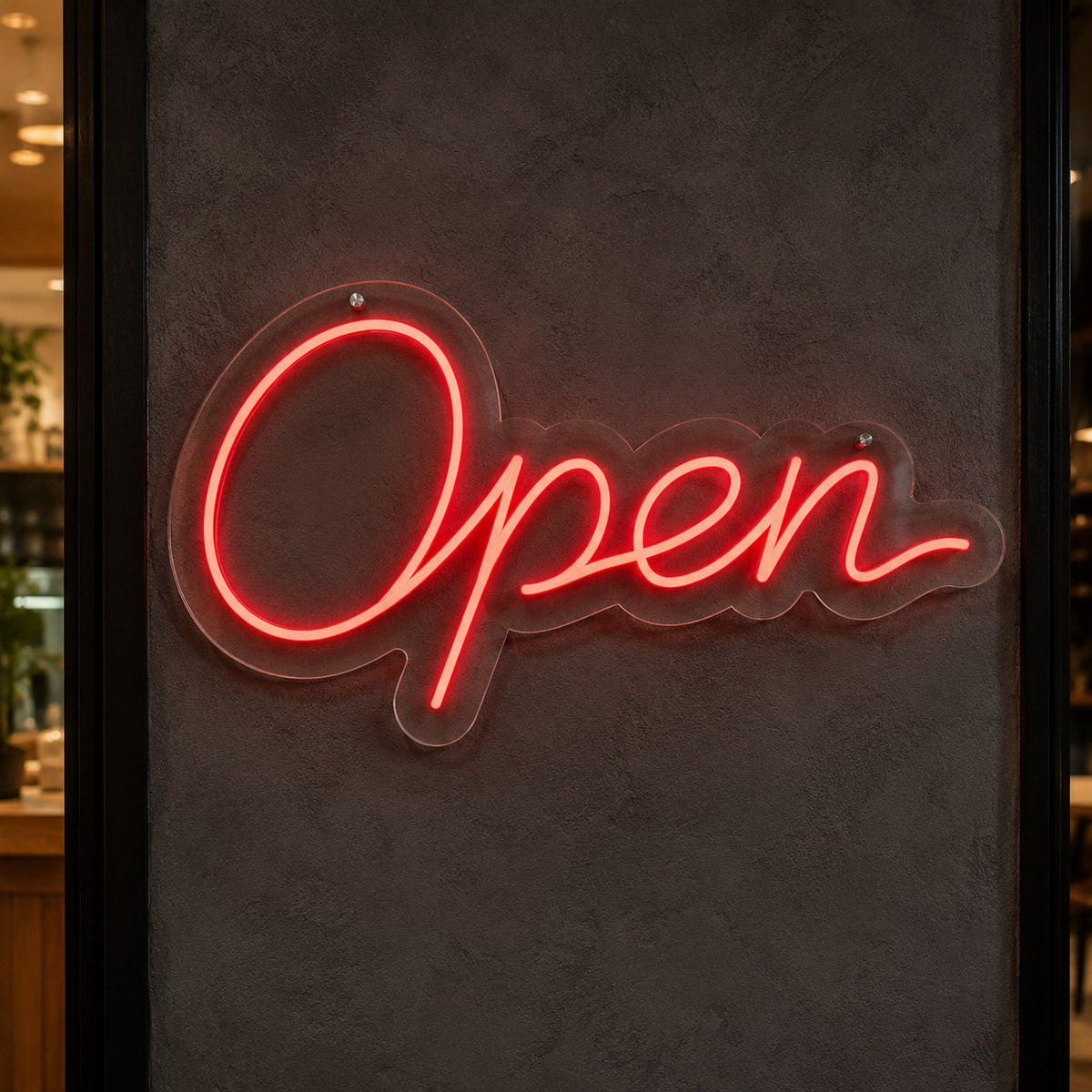 El yazısı Open yazılı kırmızı neon LED vitrin tabelası