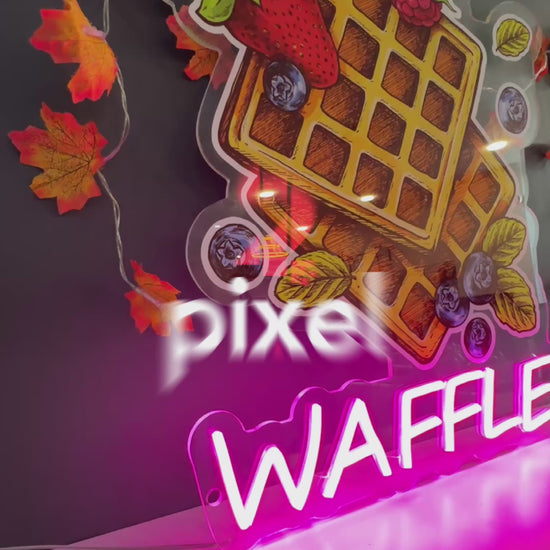 Waffle neon tabelanın yanan hâlinin videosu — Two Pixel Gallery