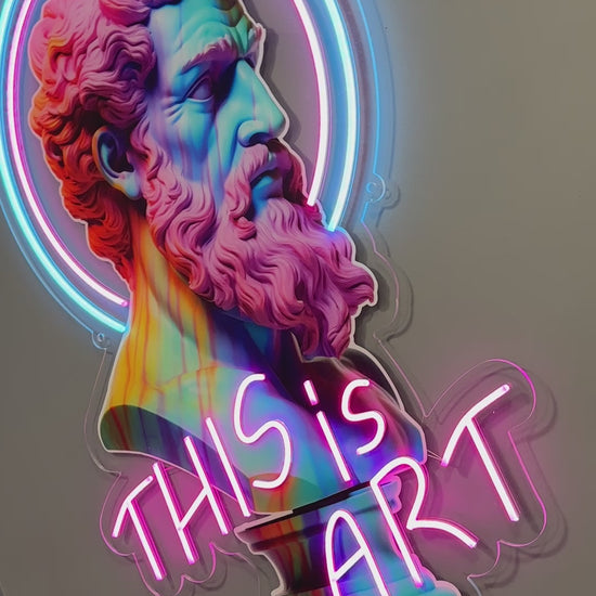 Büst figürlü neon tablonun yanan hâlinin videosu — Two Pixel Gallery