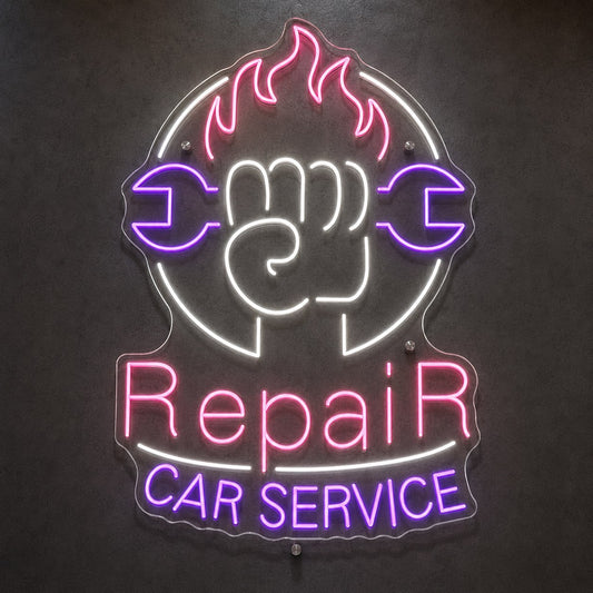 Repair Car Service neon LED tabela, oto tamir ve servis için 70x50 cm