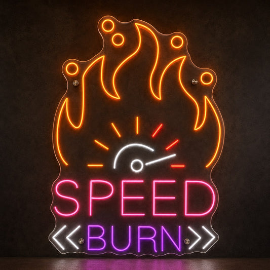 Speed Burn neon LED tabela, garaj ve oyun odası için 70x50 cm