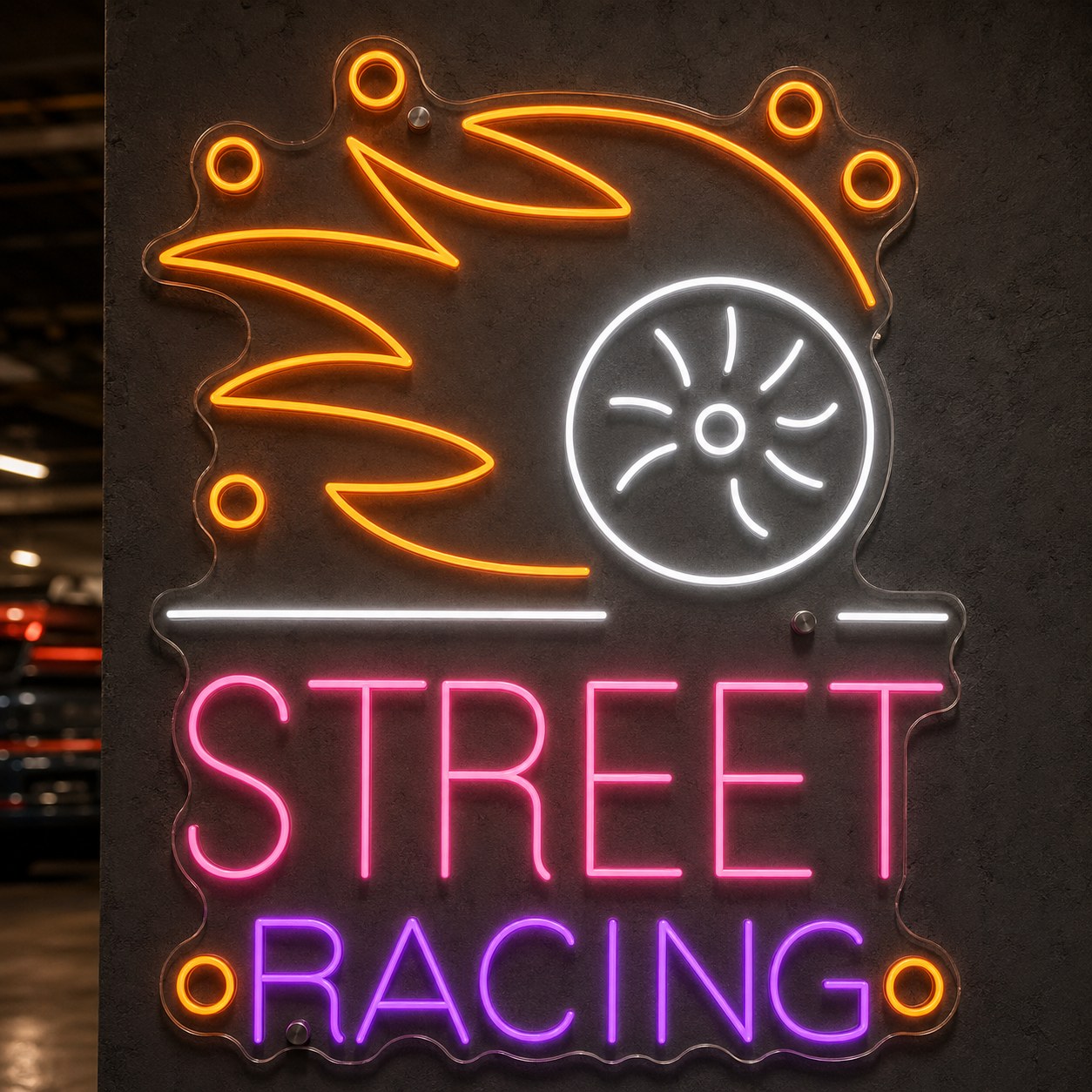 Street Racing neon LED tabela, garaj ve oyun odası için 70x55 cm